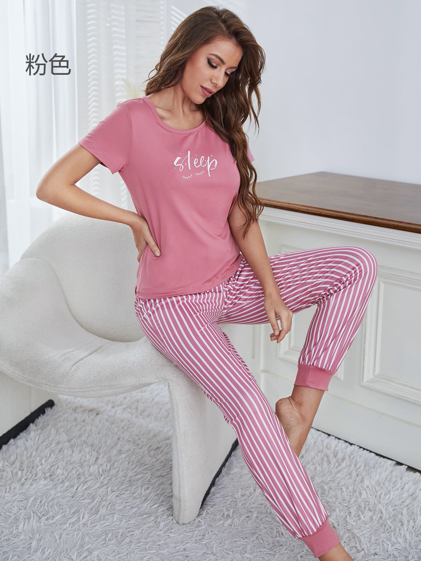 Мода с коротким рукавом Письмо Печать Lounge Set Женщины Loungewear & пижамы